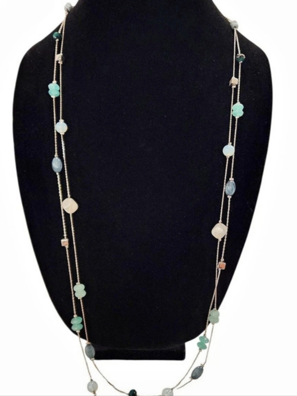 Loft Layered Beaded Necklace in Silver & Blue Like New